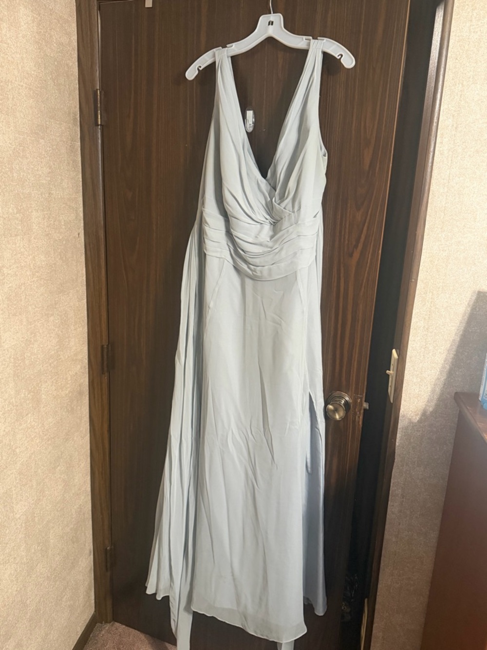 David's Bridal Light Blue Sleeveless V-Neck Maxi Dress